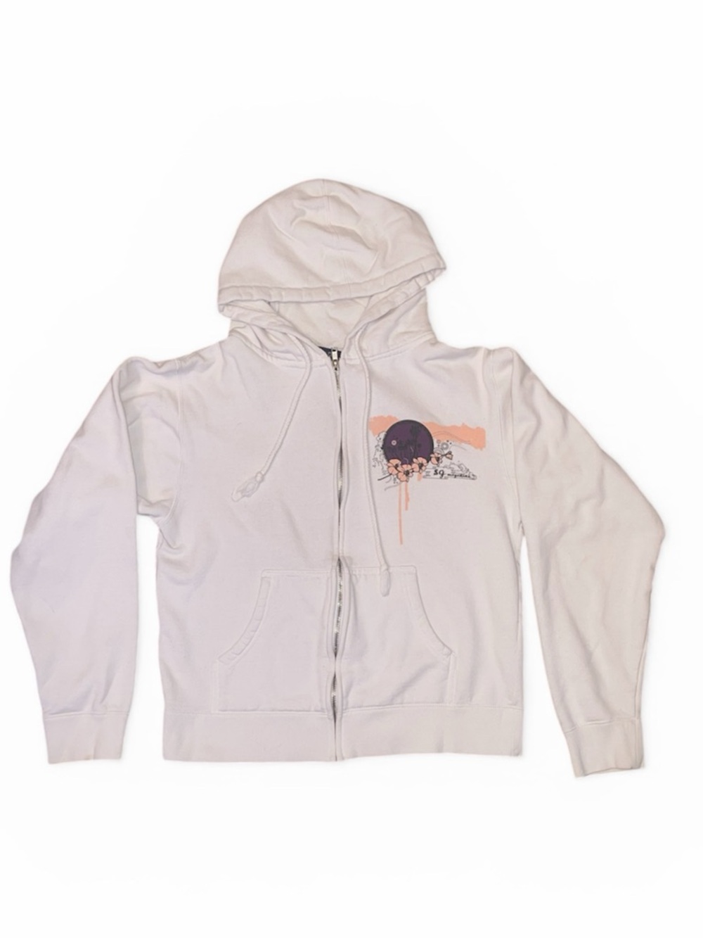 Vintage “sg magazine” White Zip-Up Hoodie with palm trees and flower imagery. L